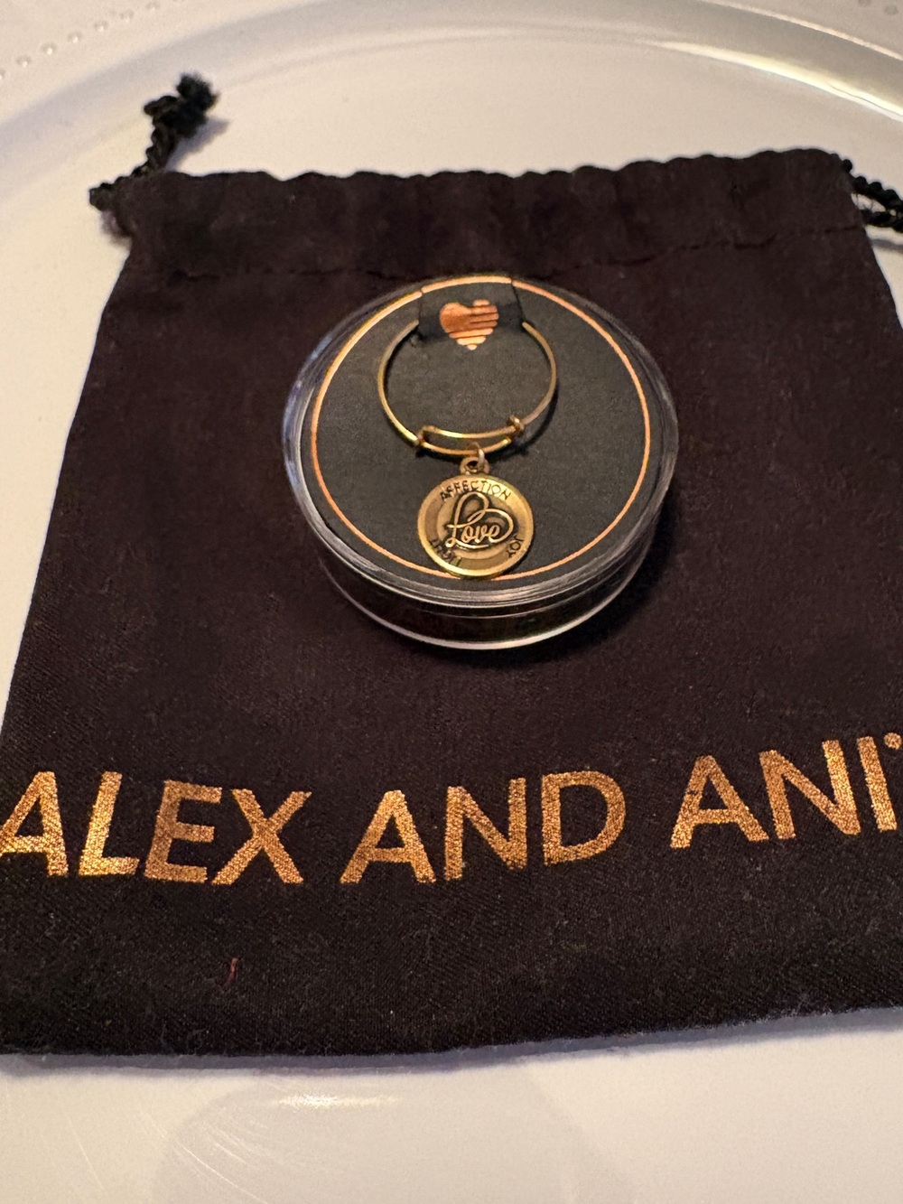 Alex and Ani Gold Tone 'Love' Charm Adjustable Ring